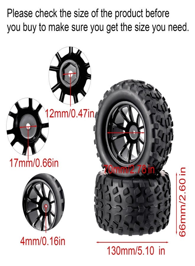 Rowiz 4X RC 1/10 Scale Monster Truck Tires Gravel Tread w/ 5 Spokes Wheel Rim Black RC Parts for Stampede HSP Redcat Volcano XTE PRO etc - Image 3